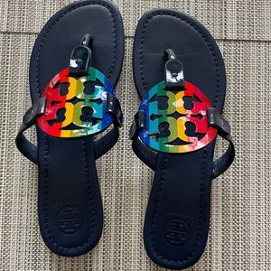 Tory Burch Miller Thong Sandals In Bright Rainbow/Royal Navy Size Womens US 7